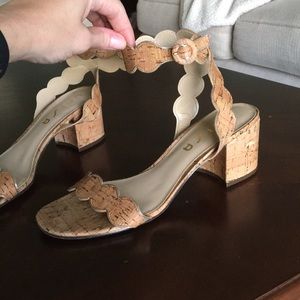 Unisa Cork Strappy Heels with Gold Trim